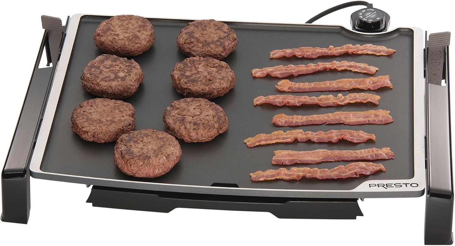 Presto 07023, Cool-touch electric Griddle/Warmer Plus & 19' X 15' 07073 Electric Tilt-N-fold Griddle, 19', Black