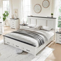 JXQTLINGMU Farmhouse King Wood Bed Frame with 52' Tall Headboard & 20' H Footboard, Platform Bedframe with Hidden Storage Drawers, Noiseless, No Box Spring Required, Off White