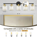 Crystal Bathroom Light Fixtures, Bathroom Lighting Fixtures Over Mirror, Modern Black Gold 5-Light Vanity Lights for Mirror,Restroom, Bedroom (Ceramic E26 Socket,Bulbs Not Include)