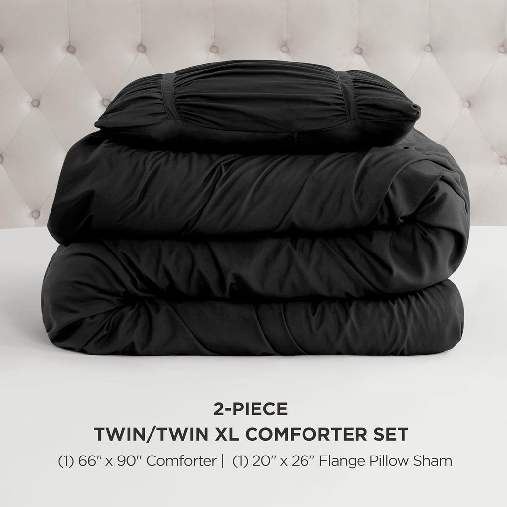 Juicy Couture Ribbon Ruched 2 Piece Twin/Twin XL Comforter Set, Black Bedding Ensemble