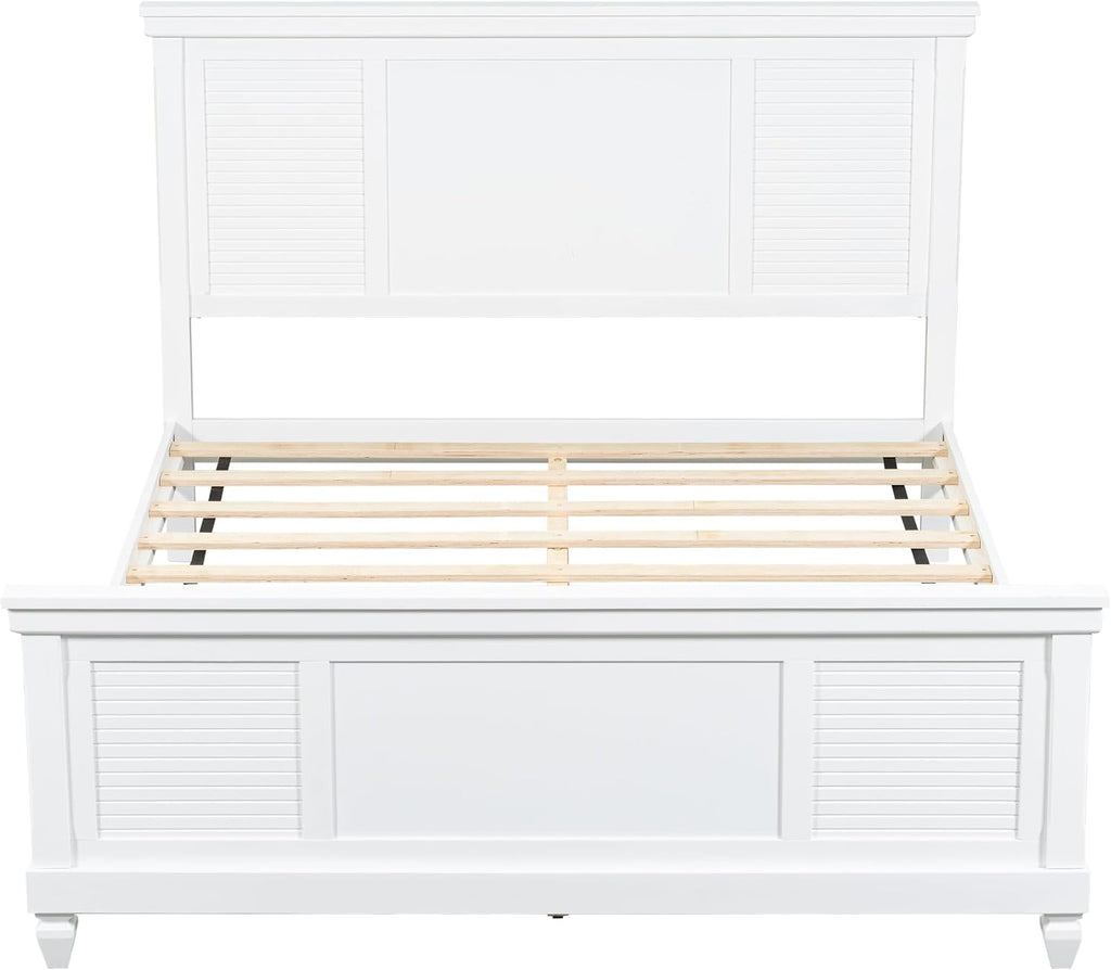 Christopher Knight Home Todie Modern Queen Size Bed Frame with Headboard, Wooden Queen Size Platform Bed Frame, Farmhouse Queen Size Bed Set, No Box Spring Needed, Easy Assembly, White