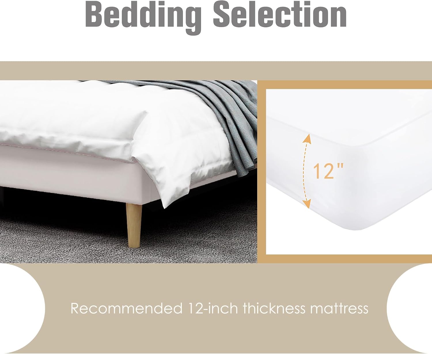 AGARTT Upholstered Platform Bed Frame Twin Size with Headboard and Footboard/Wooden Slats Support/No Box Spring Needed/Easy Assembly,Beige Velvet