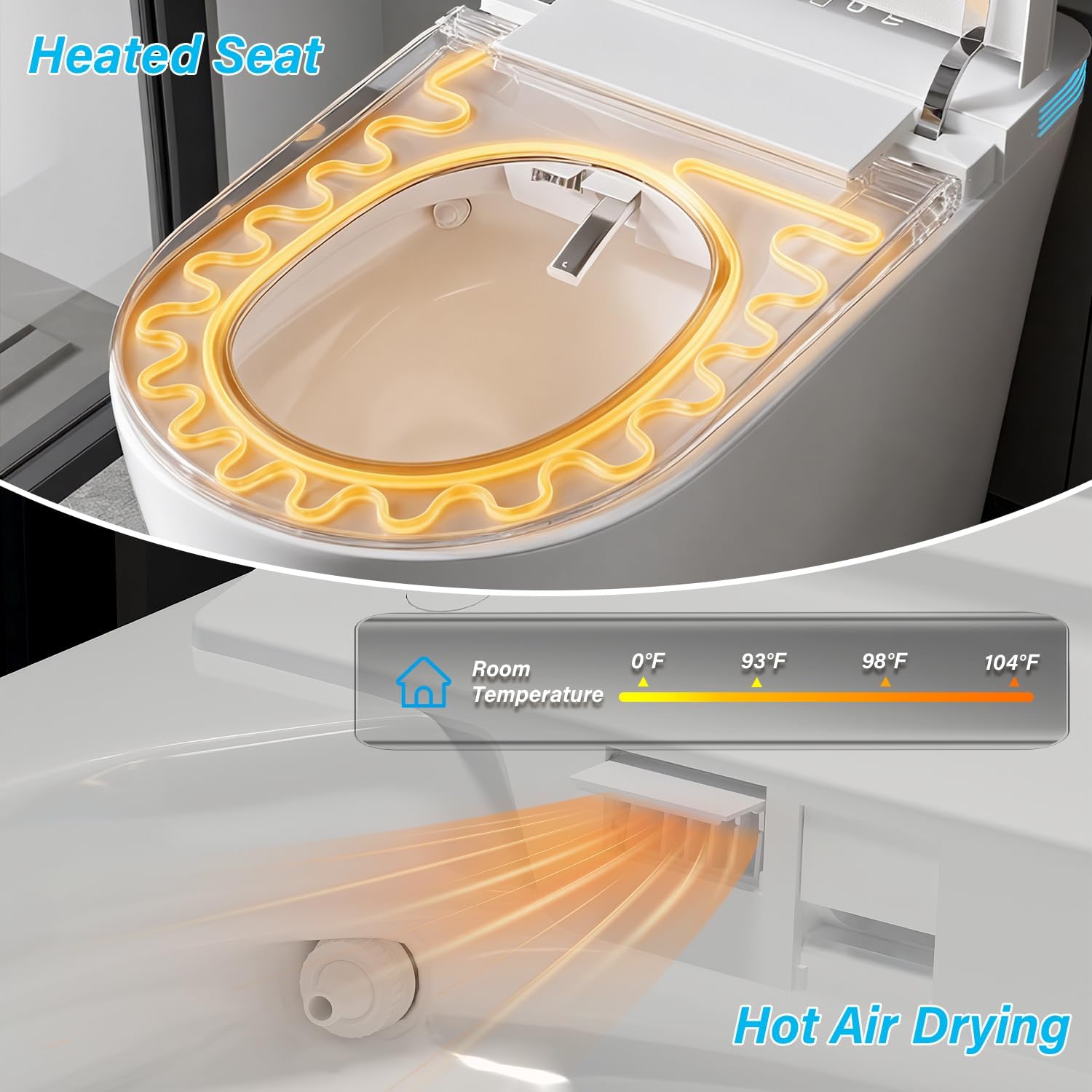 TOTTE Smart Toilet with Bidet Built-in, Auto Open/Close Lid, Auto Power 1000g MaP Flush, 1.28 GPF, One Piece Elongated Toilet with Instant Warm Water & Warm Air Dryer, Built-in Aroma