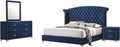 Coaster Home Furnishings Melody Modern Classic 4-Piece Bedroom Set Velvet Upholstered California King Size Wingback Bed Frame 66-inch Headboard Pacific Blue 223371KW-S4