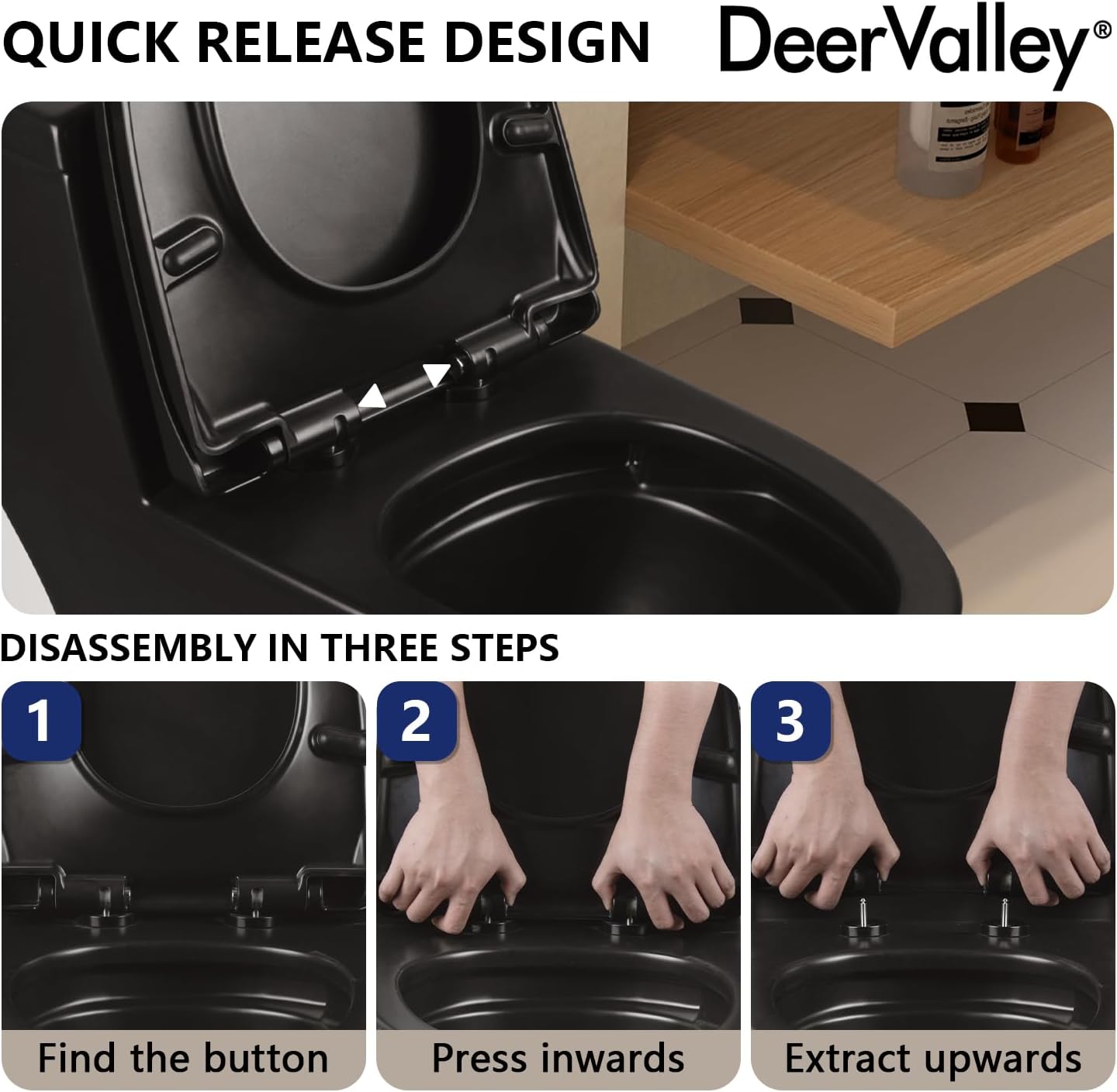 DeerValley One Piece Toilet Elongated 1.1/1.6 GPF Dual Flushing Toilets with 17' ADA Comfortable Chair Seat 12' Rough-In High-Efficiency Black Toilet DV-1F52636B