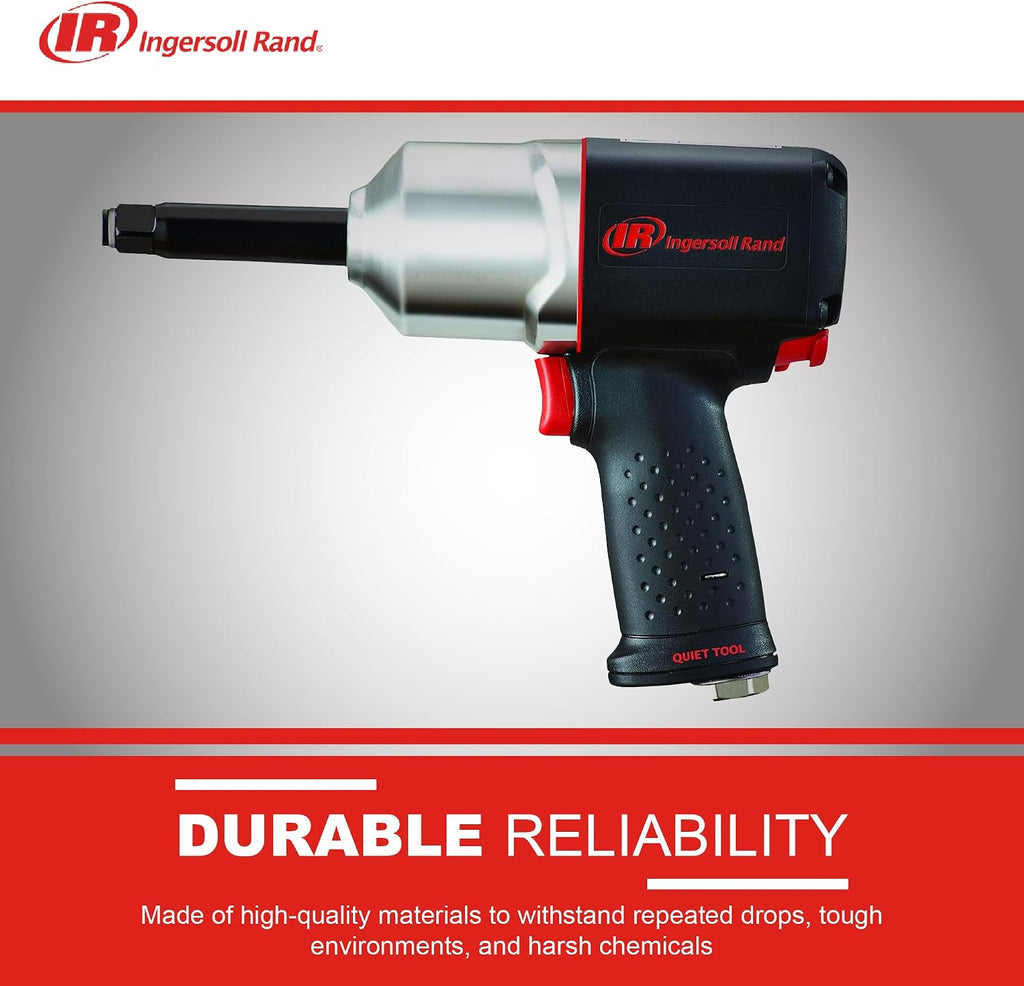 Ingersoll Rand 2135QXPA-2 1/2' Quiet Air Impact Wrench, Pistol Grip, 2' Extended Anvil, 780 Ft-Lbs Max Reverse Torque