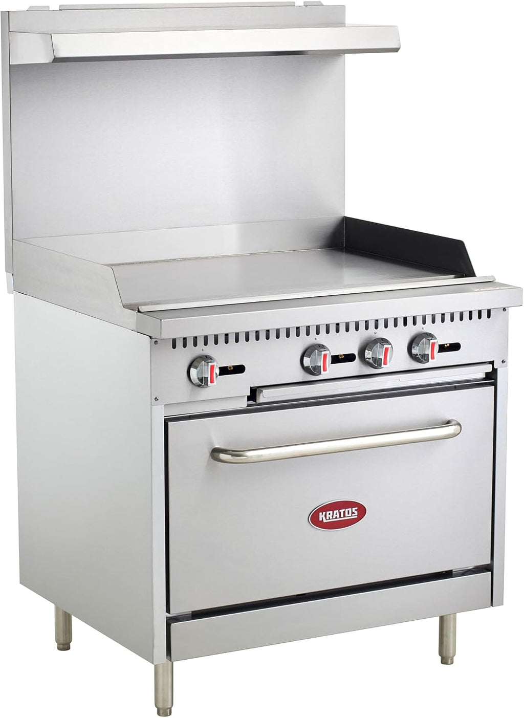 Kratos 36' Wide Commercial Gas Range and Oven, 36' Griddle with Full Sized Oven, 60,000 Total BTU, Stainless Steel Griddle for Restaurants, Natural Gas (29Y-174-NAT)