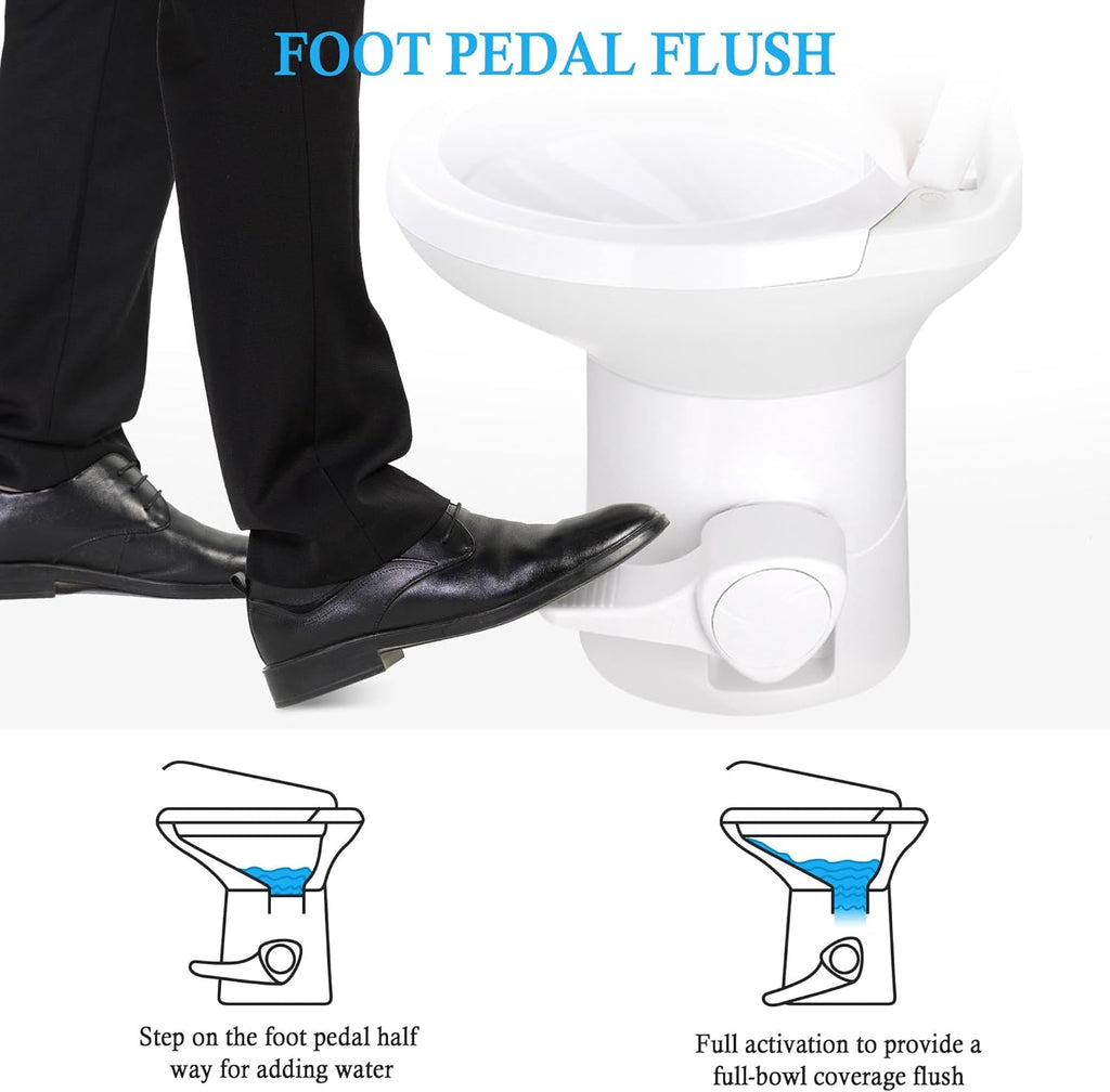 Yescom RV Camper Toilets Gravity Flush 20' High Elongated Foot Pedal for Travel Trailer Motorhome Caravan White HDPE Portable Restroom Toilet Fits for Marine