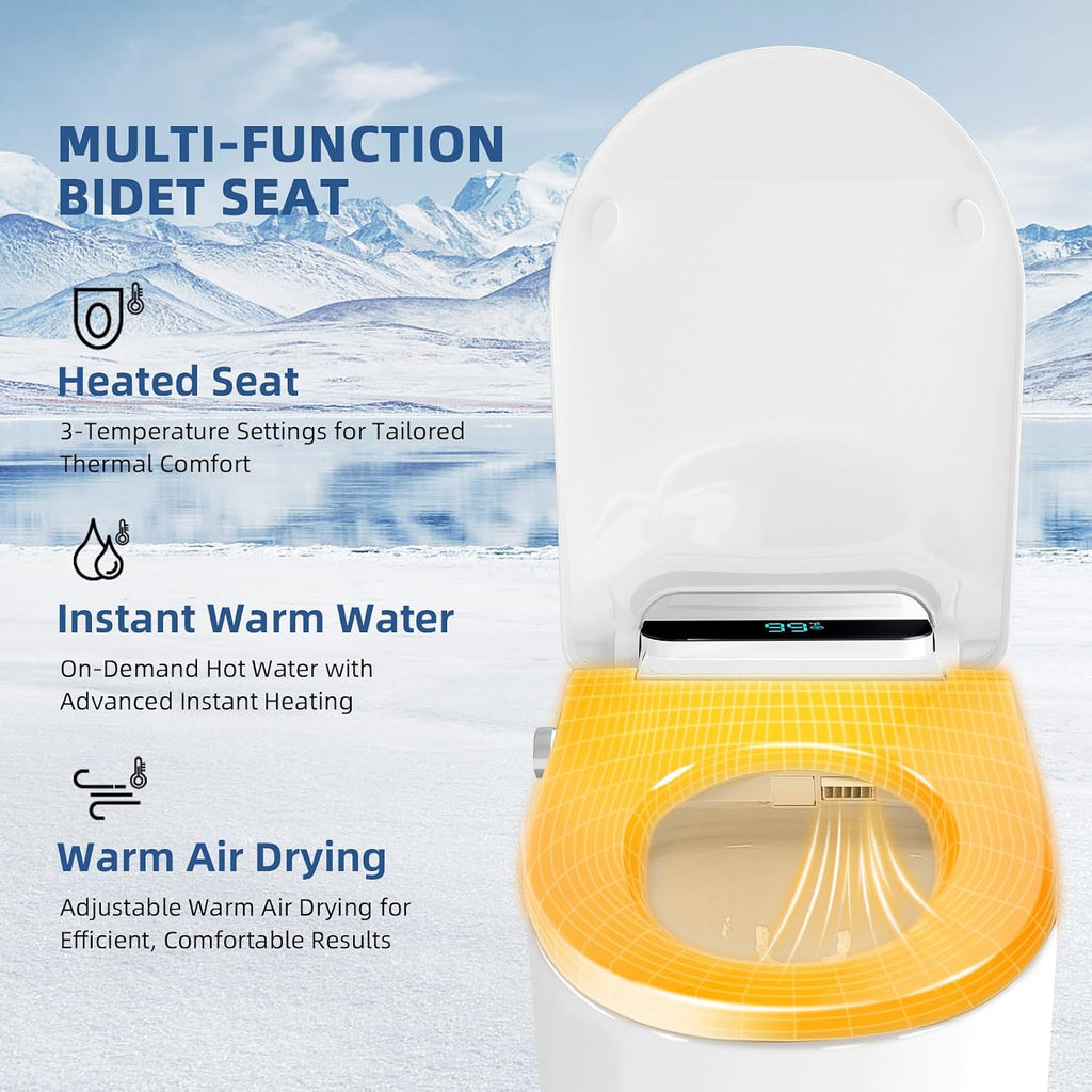 Electric Bidet Toilet Seat Round, Heated Bidet Seat with Instant Warm Water, Warm Air Dryer, Self-Cleaning Stainless Steel Nozzle, Heated Seat, Night Light, Remote Control, Soft Close