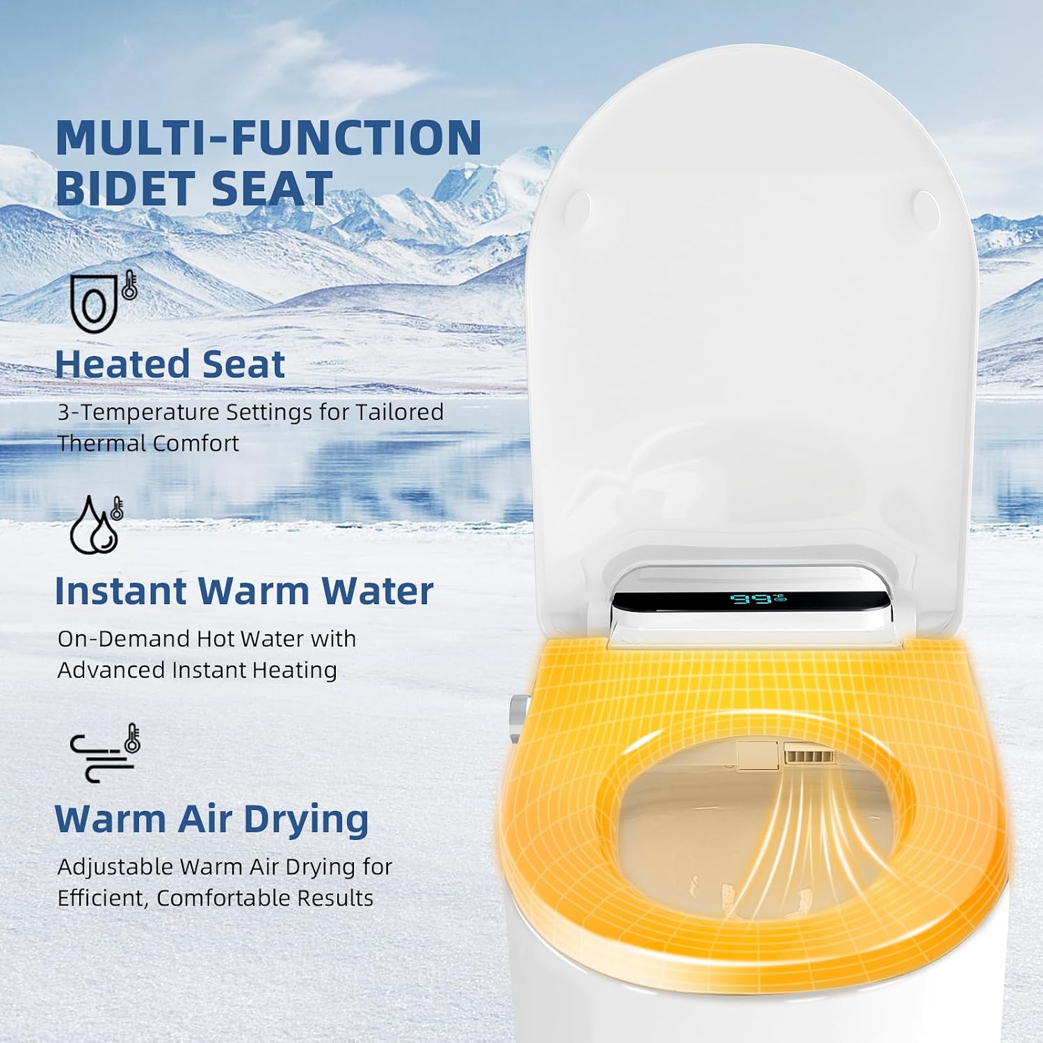Electric Bidet Toilet Seat Round, Heated Bidet Seat with Instant Warm Water, Warm Air Dryer, Self-Cleaning Stainless Steel Nozzle, Heated Seat, Night Light, Remote Control, Soft Close