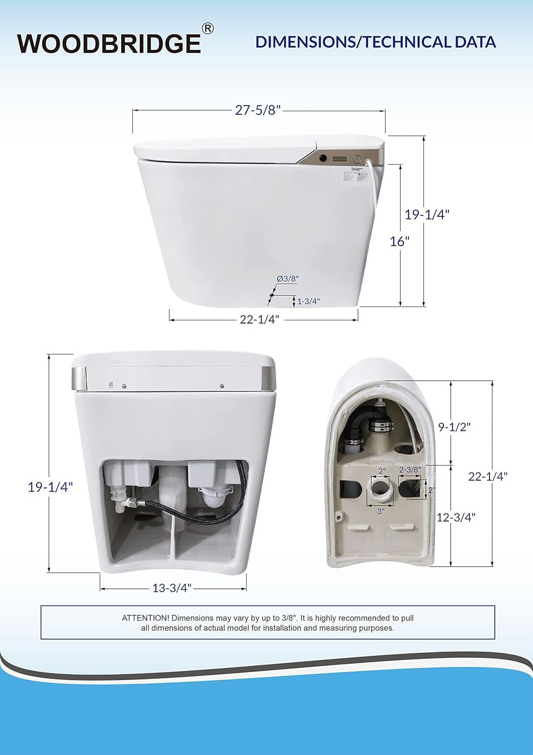 WOODBRIDGE B0980S Intelligent Smart Toilet, Auto Open & Close, Auto Flush,Heated Integrated Multi Function Remote Control, with Advance Bidet and Soft Closing Seat, White