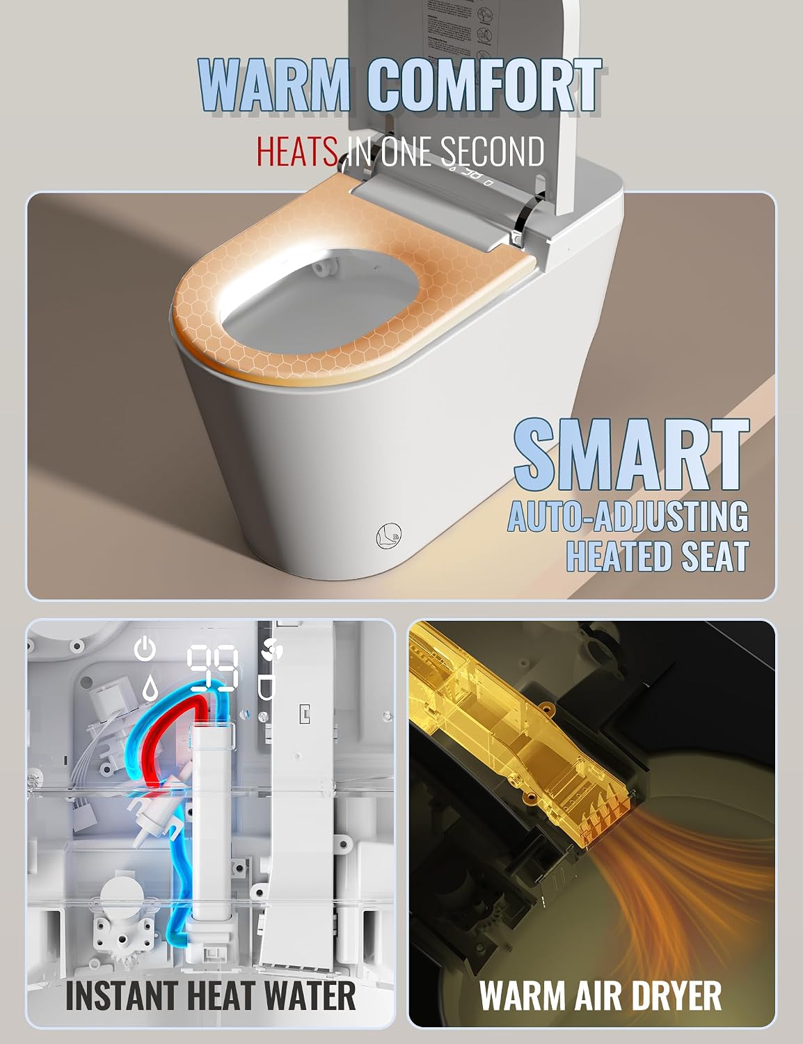 Smart Toilet with Bidet Built in, Auto Open/Close, Foam Shield, Foot Sensing Operation, Built-in Tank & Pump-Assisted Auto Flush, Wider Heated Seat, Luxury One Piece Elongated Bidet Toilet