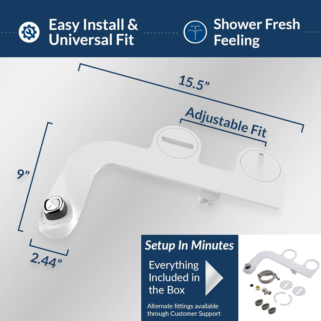 Bio Bidet SlimEdge 2 Pack Bidet Attachment for Toilet, Non Electric, Self Cleaning Dual Nozzles for Front and Rear Cold Water Wash, Adjustable Water Pressure, Ultra Thin Design, White