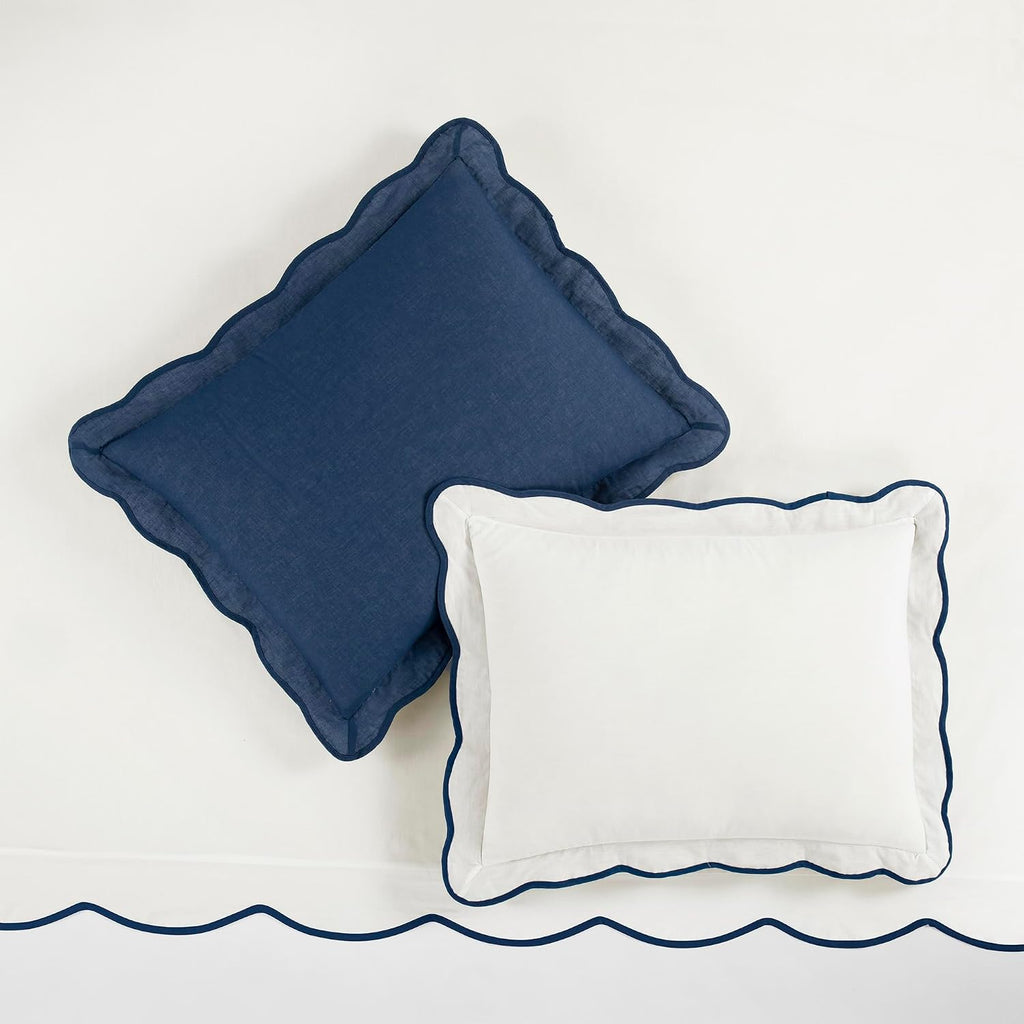 Lush Decor Coastal Chic Scalloped Edge Cotton Duvet Cover Set, 3 Piece Set, Full/Queen, Neutral & White - Queen Bedding Set - White Duvet Cover Queen - Coastal Decor