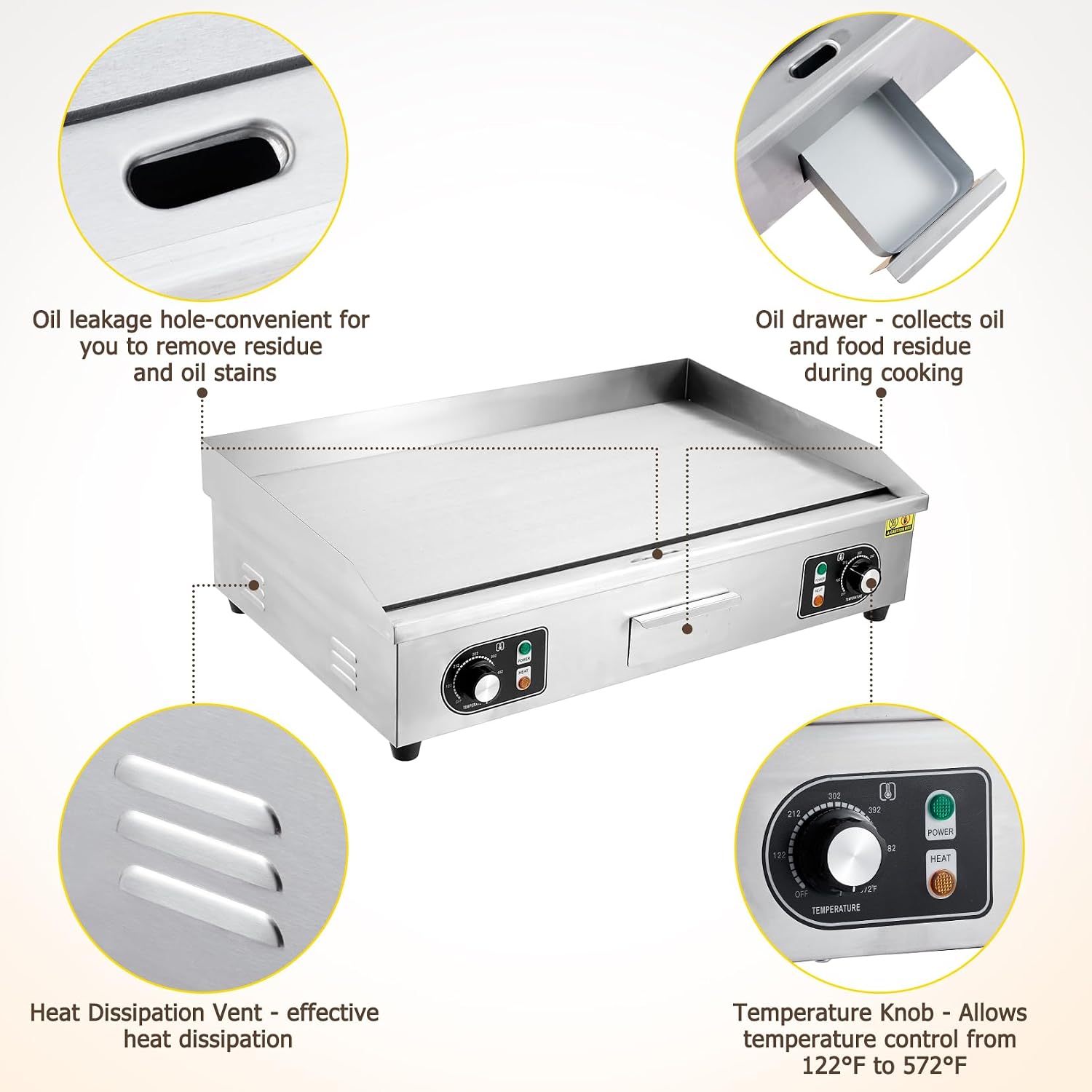 30' Commercial Electric Griddle,110V 3000W Stainless Steel Electric Flat Top Griddle, Non-Stick Plate,Adjustable Temperature Control 122°F-572°F Countertop Griddle for Home Restaurant