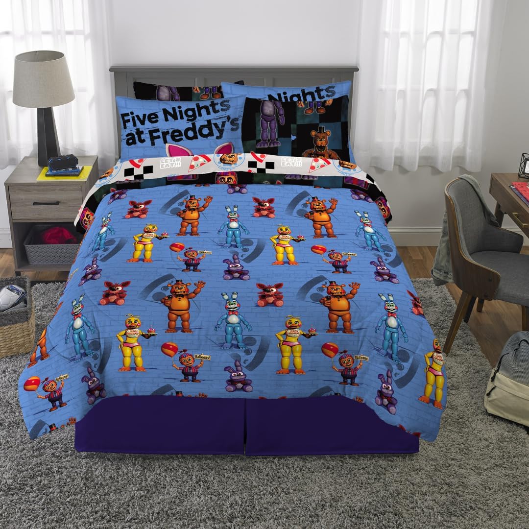 Five Nights At Freddy's Kids Bedding Super Soft & Cozy Comforter and Sheet Set with Sham, 7 Piece Queen Size, (Officially Licensed Product) By Franco