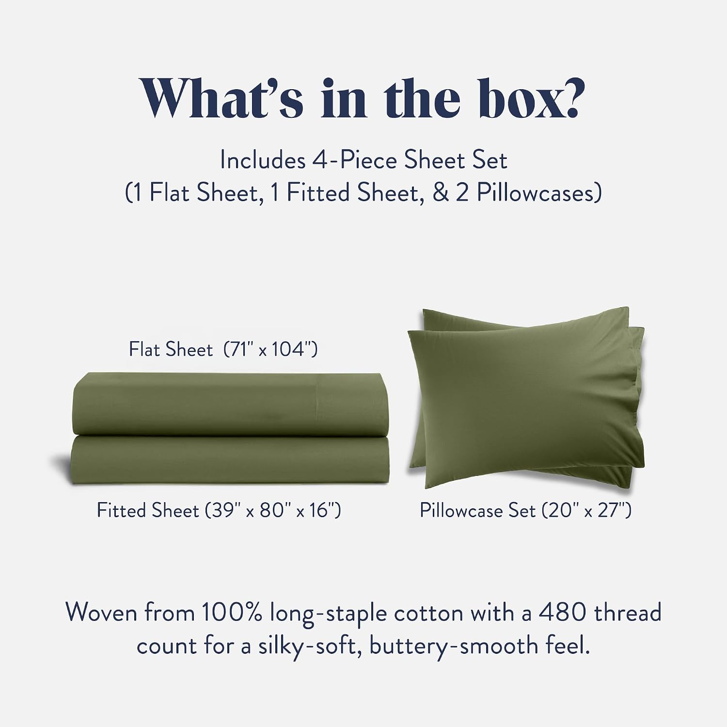 Brooklinen Luxury Sateen 4 Piece Sheet Set - 100% Cotton Bed Sheets, Soft & Durable Twin XL Sheet Set in Fresh Moss, Oeko-TEX Certified Bedding Set, 1 Fitted Sheet, 1 Flat Sheet, 2 Pillowcases