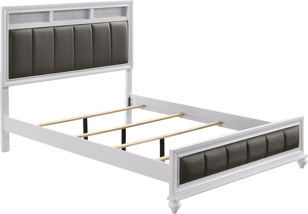Coaster Home Furnishings Barzini Modern Classic 4-Piece Bedroom Set Leatherette Upholstered Queen Size Panel Bed Frame 56-inch Headboard White 205891Q-S4