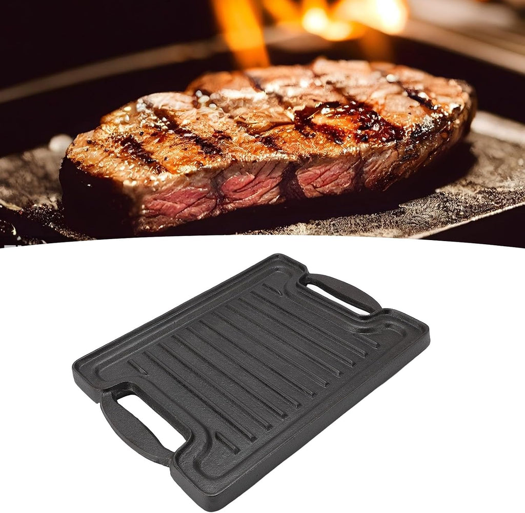 Cast Iron Grill Pan, Cast Iron Rectangular Even Heating Grilling Plate Cast Iron Griddle Stove Top Grill With BBQ Grill Plate for Meats Seafood Vegetables