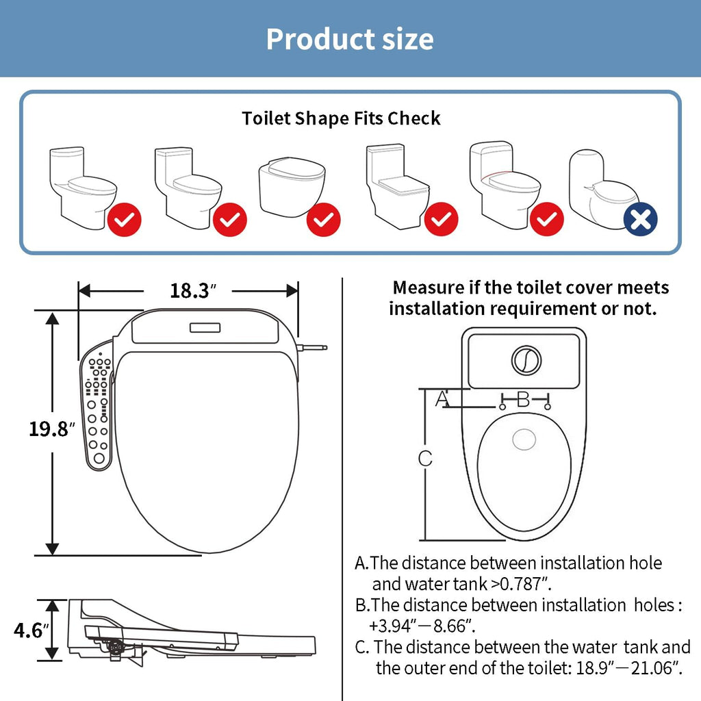 KERDE Electric Bidet Toilet Seat,Bidets For Existing Toilets,Rlongated,One-click Intelligent Operation, Warm Water Cleaning,Slow Close,Seat Cushion Keep Constant Temperature In Winter (Armrest)