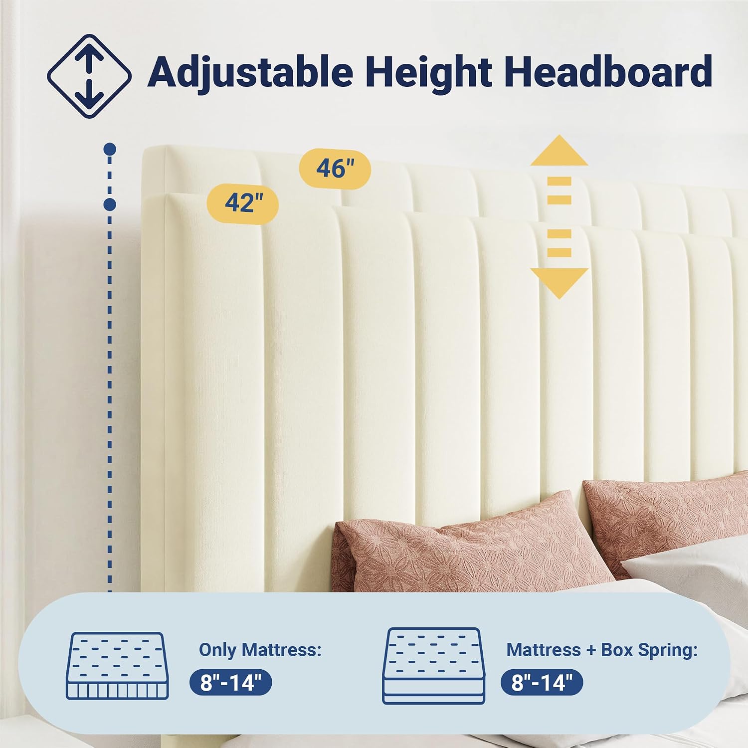 Allewie Full Size Storage Bed Frame, Vertical Channel Tufted Adjustable Headboard, Velvet Upholstered Platform Bed with 4 Oversized Underbed Drawers, Wooden Slats Support, No Box Spring Needed, Cream
