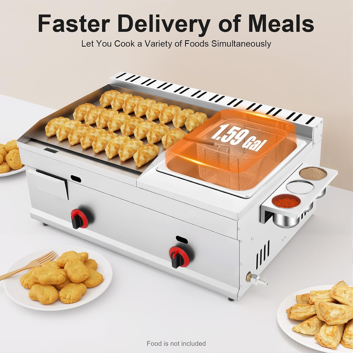 Stainless Steel Countertop Deep Fryer, 6L Commercial Propane Griddle Deep Fryer Combo Grill Food Cart with Removable Basket & 122-716℉ Temperature Control for Restaurant and Home Use