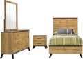 Coaster Home Furnishings Kaywood Mid-Century Modern 4-Piece Bedroom Set Twin Size Panel Bed Frame 52-inch Headboard Weathered Brown and Natural Pine 225001T-S4