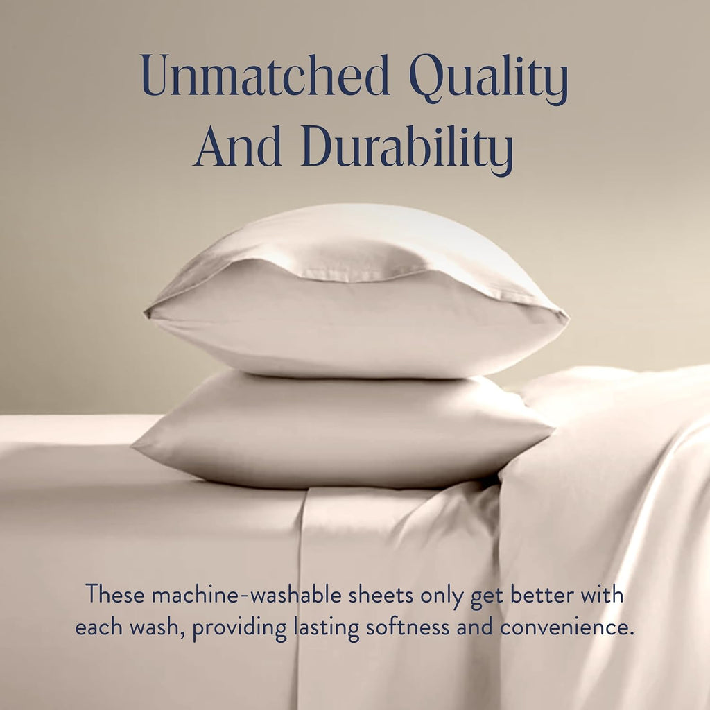 Brooklinen Luxury Sateen 4 Piece Sheet Set - 100% Cotton Bed Sheets, Soft & Durable Full Size Sheet Set in Pebble, Oeko-TEX Certified Bedding Set, 1 Fitted Sheet, 1 Flat Sheet, 2 Pillowcases