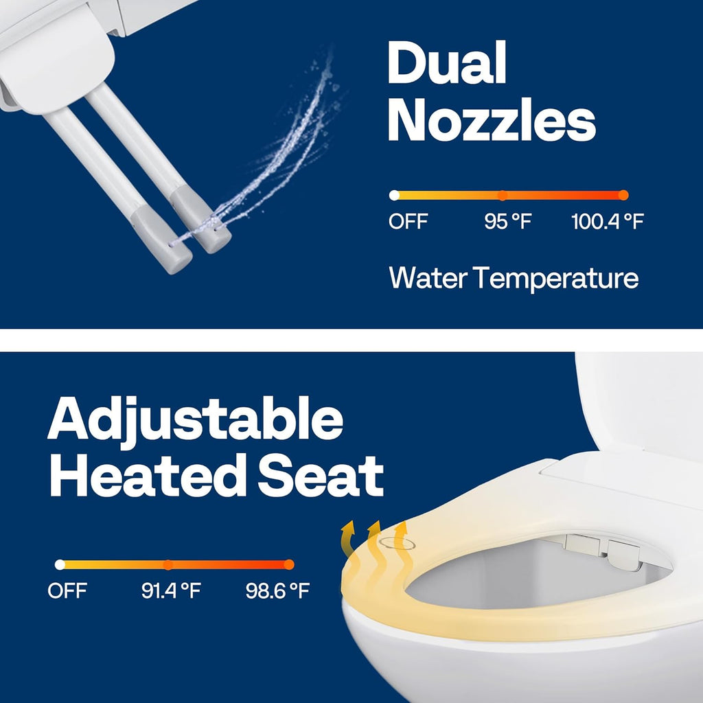 VIVOHOME Smart Heated Bidet Toilet Seat with Remote Control, Self-Cleaning Dual Nozzles for Rear and Front Cleansing, Adjustable Temperature Settings with Warm Air Dryer, Soft Close Lid, Nightlight