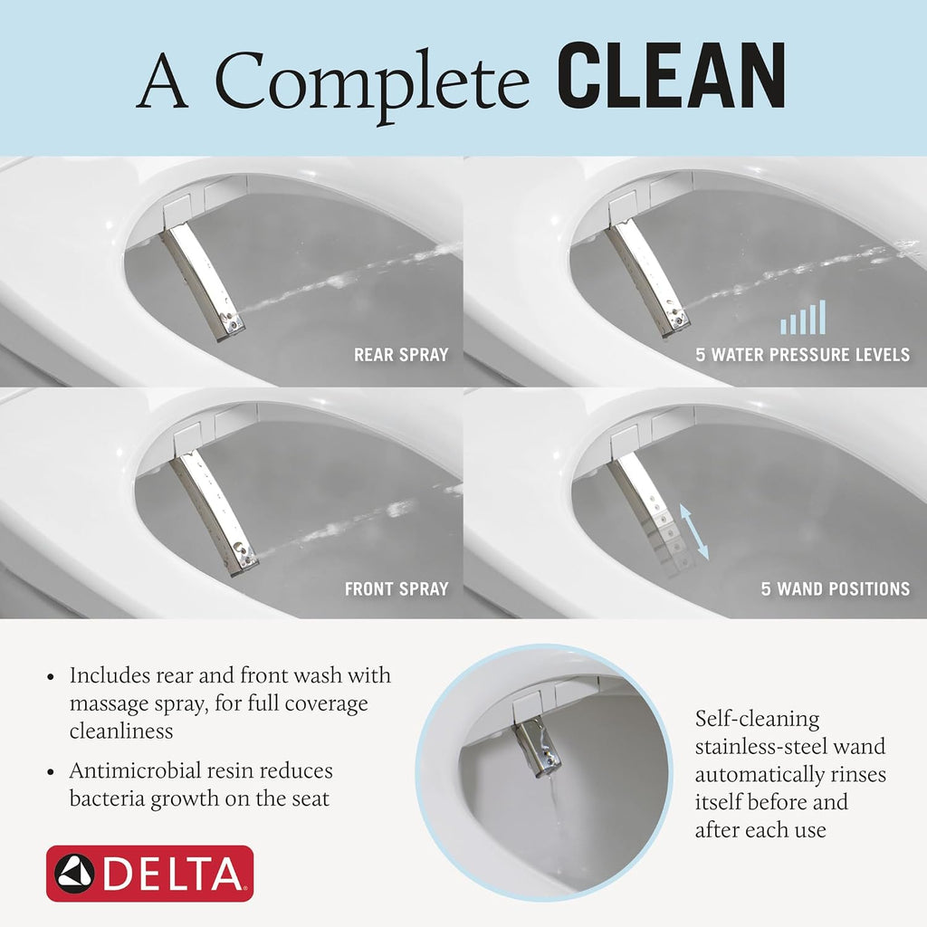 Delta Faucet Refresh Premium Elongated Electric Bidet Toilet Seat, Warm Water Bidet, Heated Seat Bidet, Bidet Attachment for Toilet, Toilet Seat Bidet, Bidet Toilet Seat Elongated, White 893006E-WH