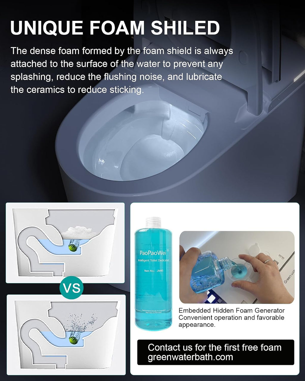 Greenwater Smart Toilet with Bidet Built in, One Piece Bidet Toilet Modern Intelligent Toilets for Bathrooms with Foam Shield, Dual-Pump, Auto Flush, Heated Seat, Wash, Dryer, Remote, A-S001F