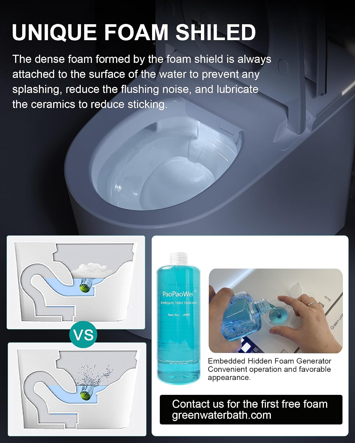 Greenwater Smart Toilet with Bidet Built in, One Piece Bidet Toilet Modern Intelligent Toilets for Bathrooms with Foam Shield, Dual-Pump, Auto Flush, Heated Seat, Wash, Dryer, Remote, A-S001F