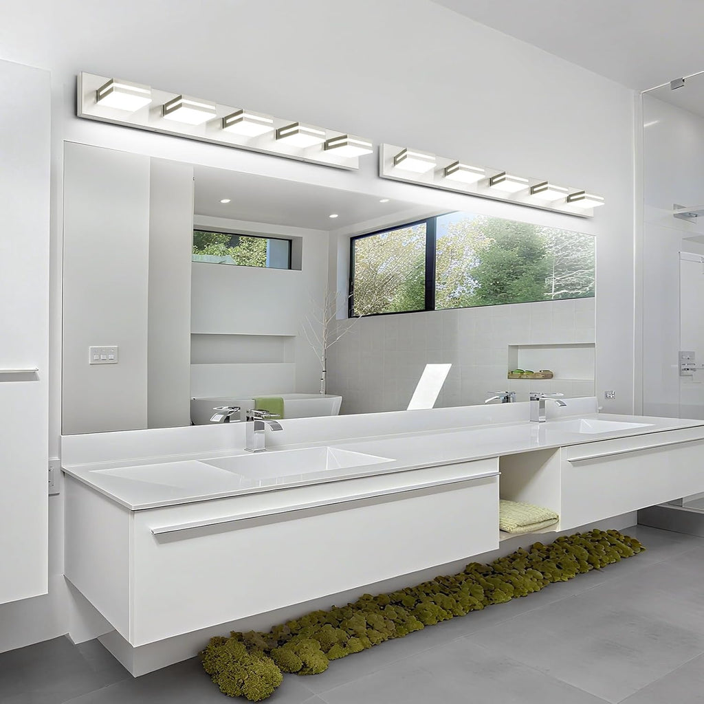 OKELI 5 Light Bathroom Vanity Light Brushed Nickel Modern 36W LED Dimmable Vanity Light Over Mirror 350° Adjustable Lamp Head Cold White 6000K ETL Listed 36.2Inch