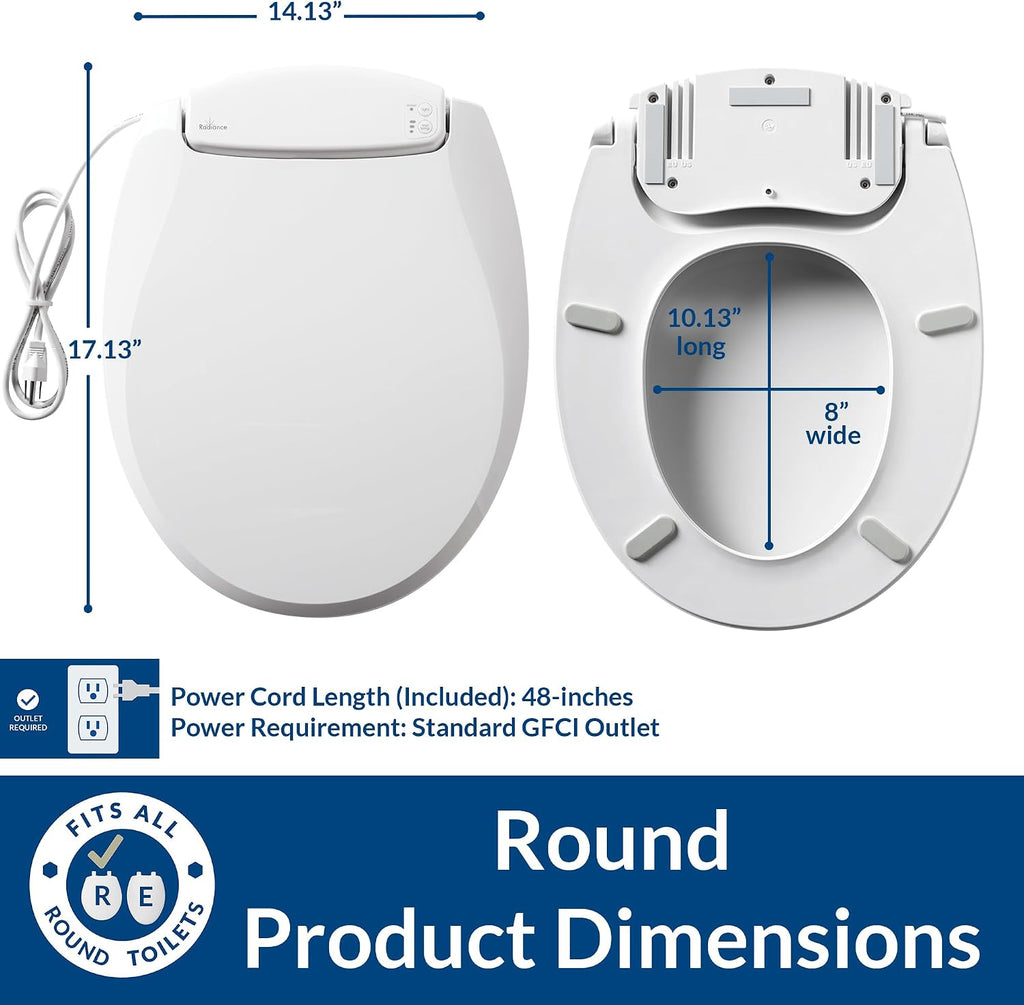 Bemis Radiance Heated Night Light Toilet Seat, Slow Close Adjustable Fit Long Lasting Plastic Seat, Round, White