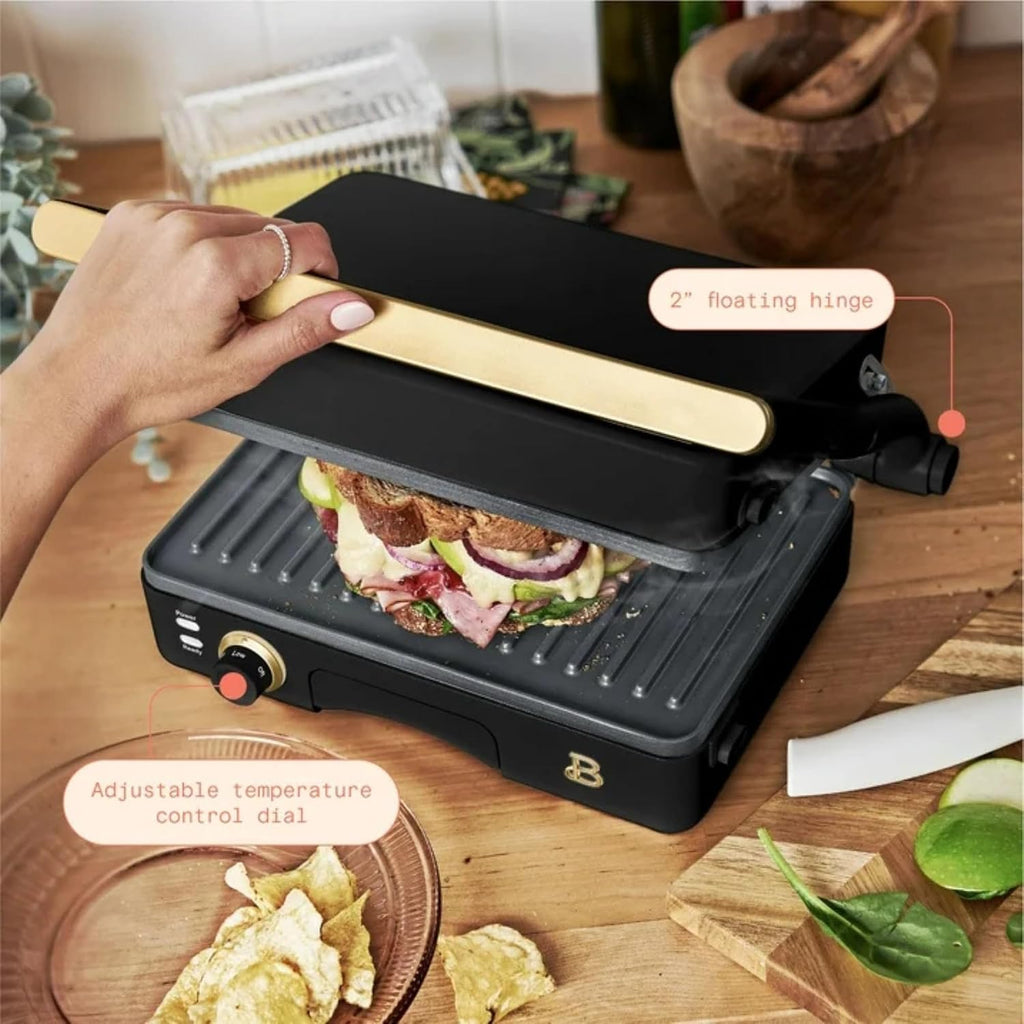 Panini Press Indoor Grill 2-in-1 Electric Contact Grill with Removable Nonstick Plates, 1200W Adjustable Temperature Sandwich Maker (Black Sesame)