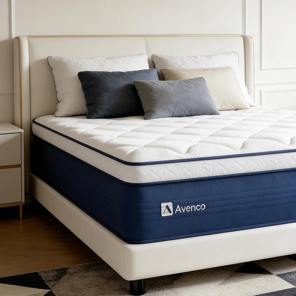 Avenco 14 Inch Queen Mattress in a Box, Hypoallergenic & Back Pain Relief, Hybrid Queen Size Mattresses with Smarts Coils, Fiberglass Free CertiPUR-US Certified Colchones No Box Spring Needed