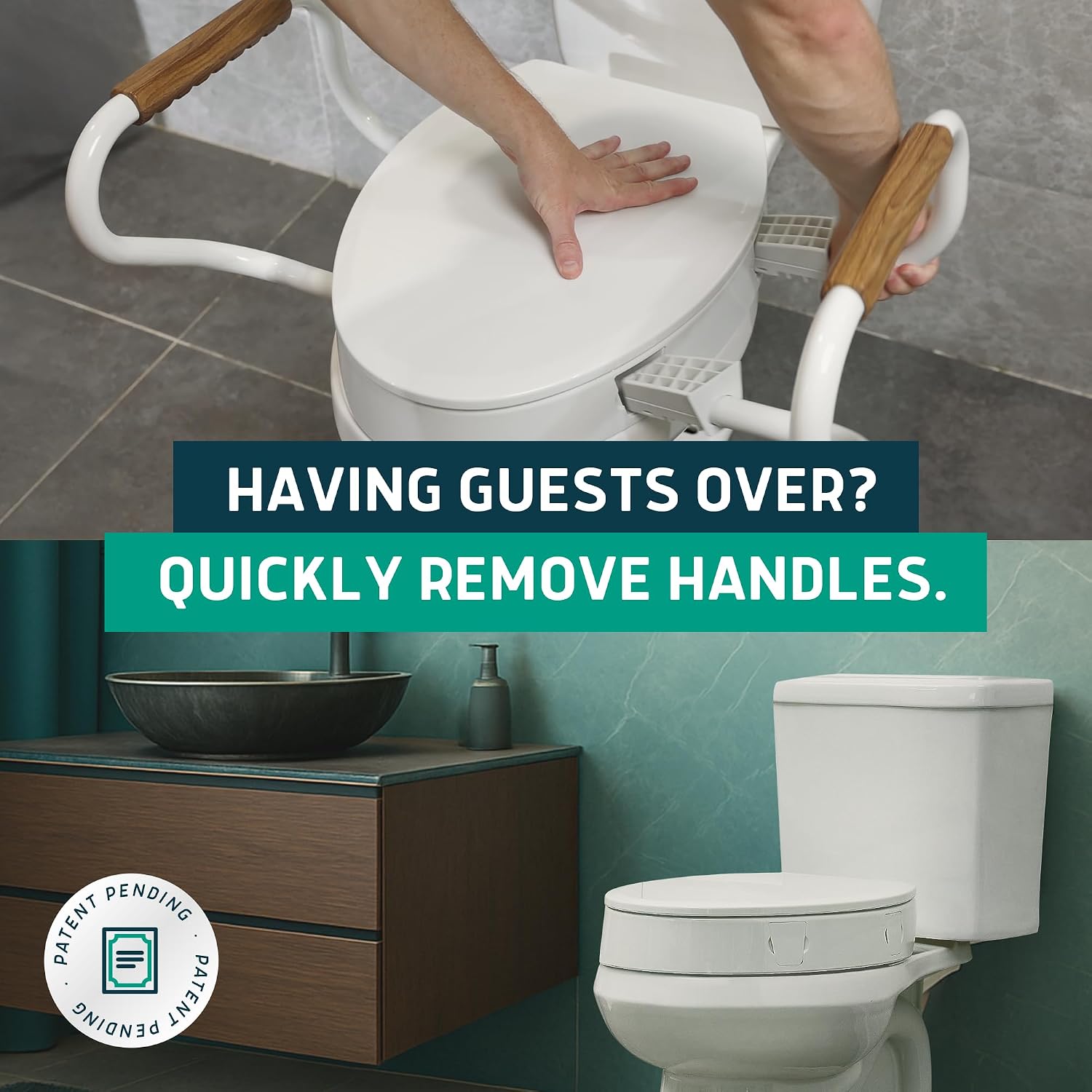Lunderg Solva Raised Toilet Seat with Handles - Round - Easy to Install Toilet Seat Risers for Seniors - Adds 3 Inches & Works like the one you've always used - Elegant design - No Hospital Vibe