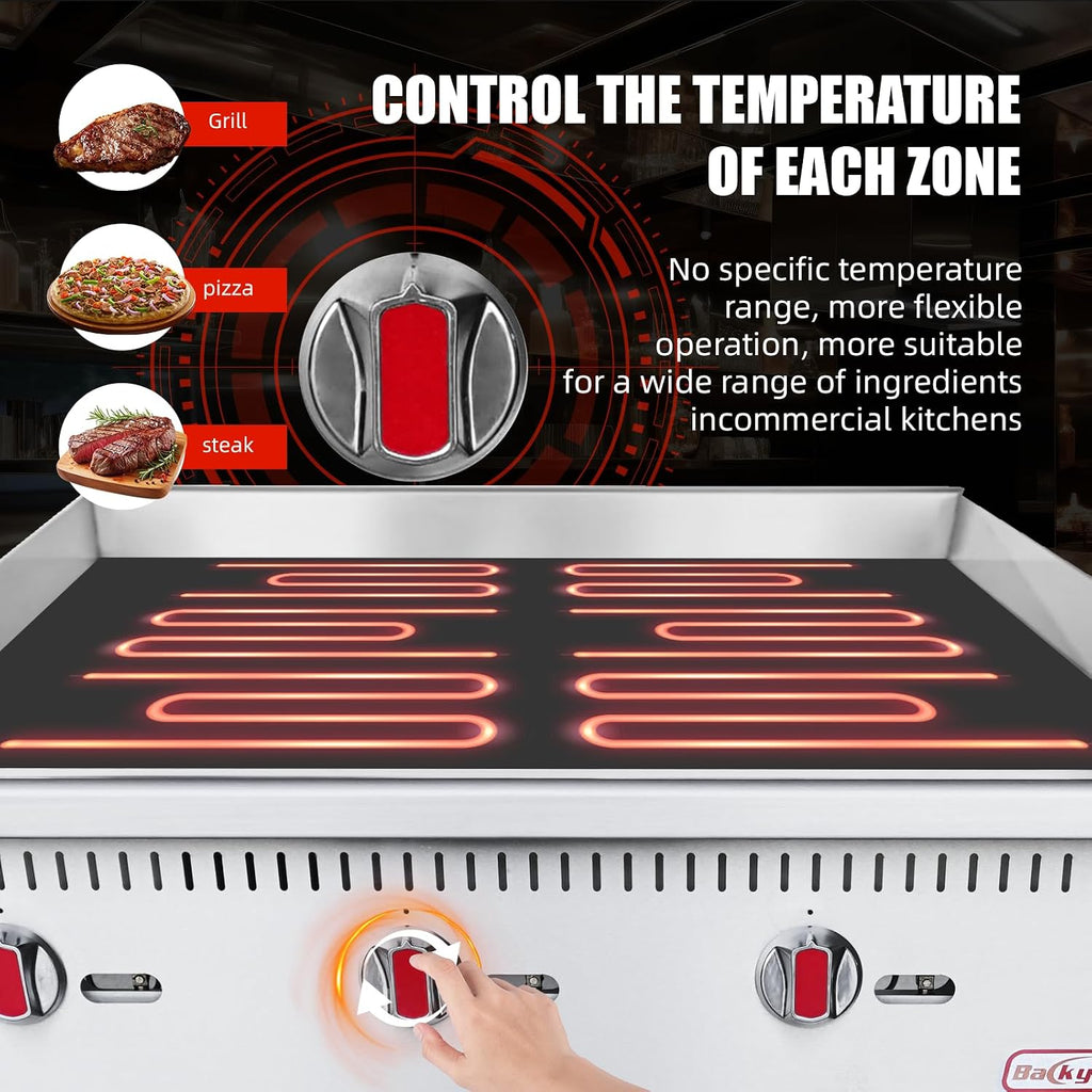 Commercial Gas Griddle - 36' Countertop Griddle. 90,000 BTU Flat Top Griddle, Natural Gas (NG) / Propane, CSA Certified Stainless Steel Teppanyaki Grill for Restaurants