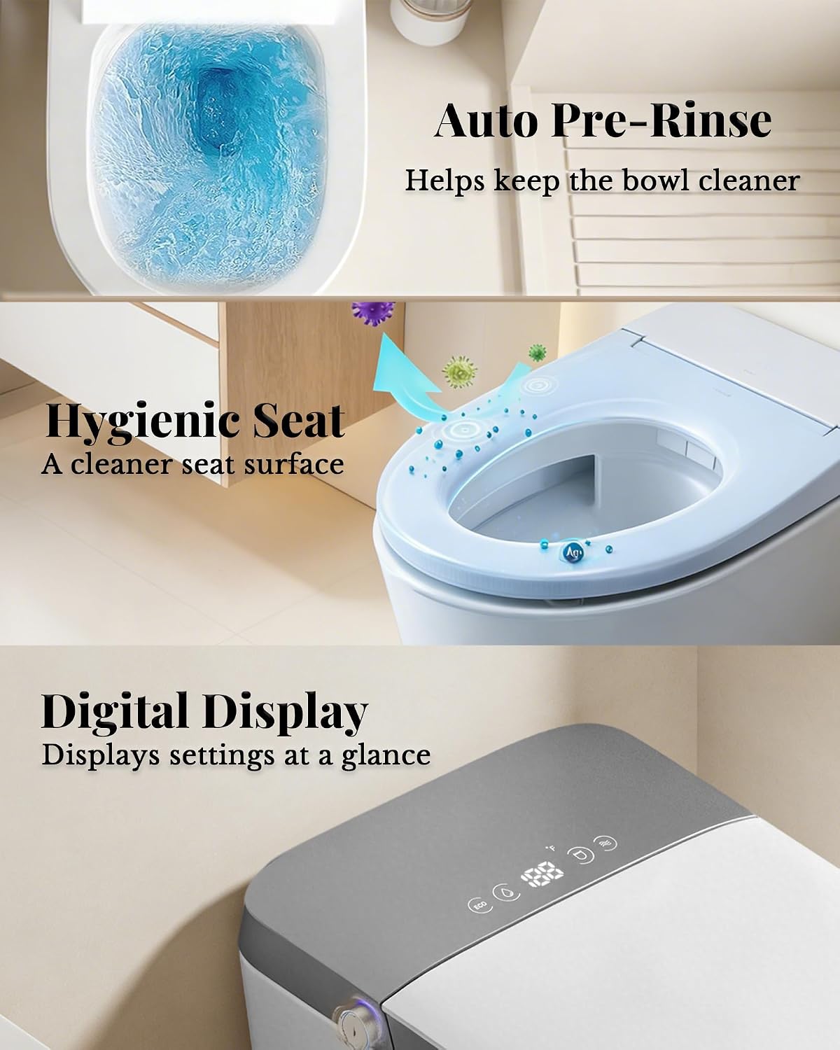EchosLife Smart Toilet with Bidet Built In, Auto Open/Close Lid & Seat, Microwave Sensor, Auto Flush, ADA Comfort Height One Piece Elongated Toilet with Tank, Heated Seat, Warm Water & Air Dryer