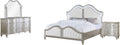 Coaster Home Furnishings Evangeline Modern Classic 4-Piece Bedroom Set Chenille Upholstered Queen Size LED Panel Bed Frame 64-inch Headboard Silver Oak 223391Q-S4