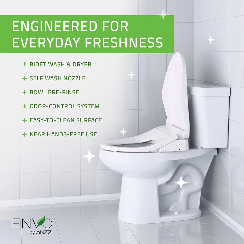 ANZZI Smart Bidet Seat with Heated Seat, Warm Water, Rear and Lady Wash, Air Dryer, Self Cleaning Nozzle, and Wireless Remote