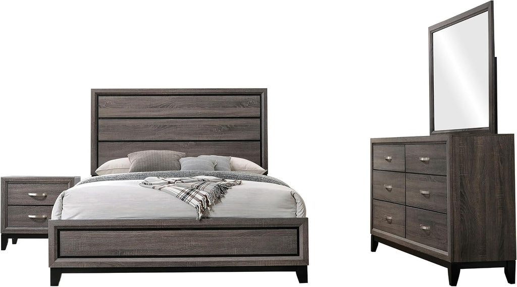 Coaster Home Furnishings - Watson - Wood - 4-Piece Bedroom Set with Panel Headboard and Groove Details - Bedroom - Eastern King Size - Gray Oak - 212421KW-S4