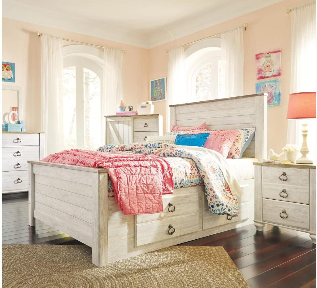Signature Design by Ashley Willowton Cottage Farmhouse Sleigh Headboard ONLY, Full, Whitewash