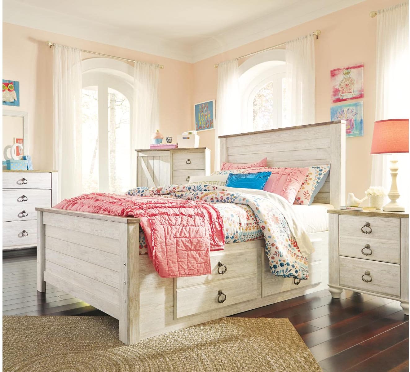 Signature Design by Ashley Willowton Cottage Farmhouse Sleigh Headboard ONLY, Full, Whitewash
