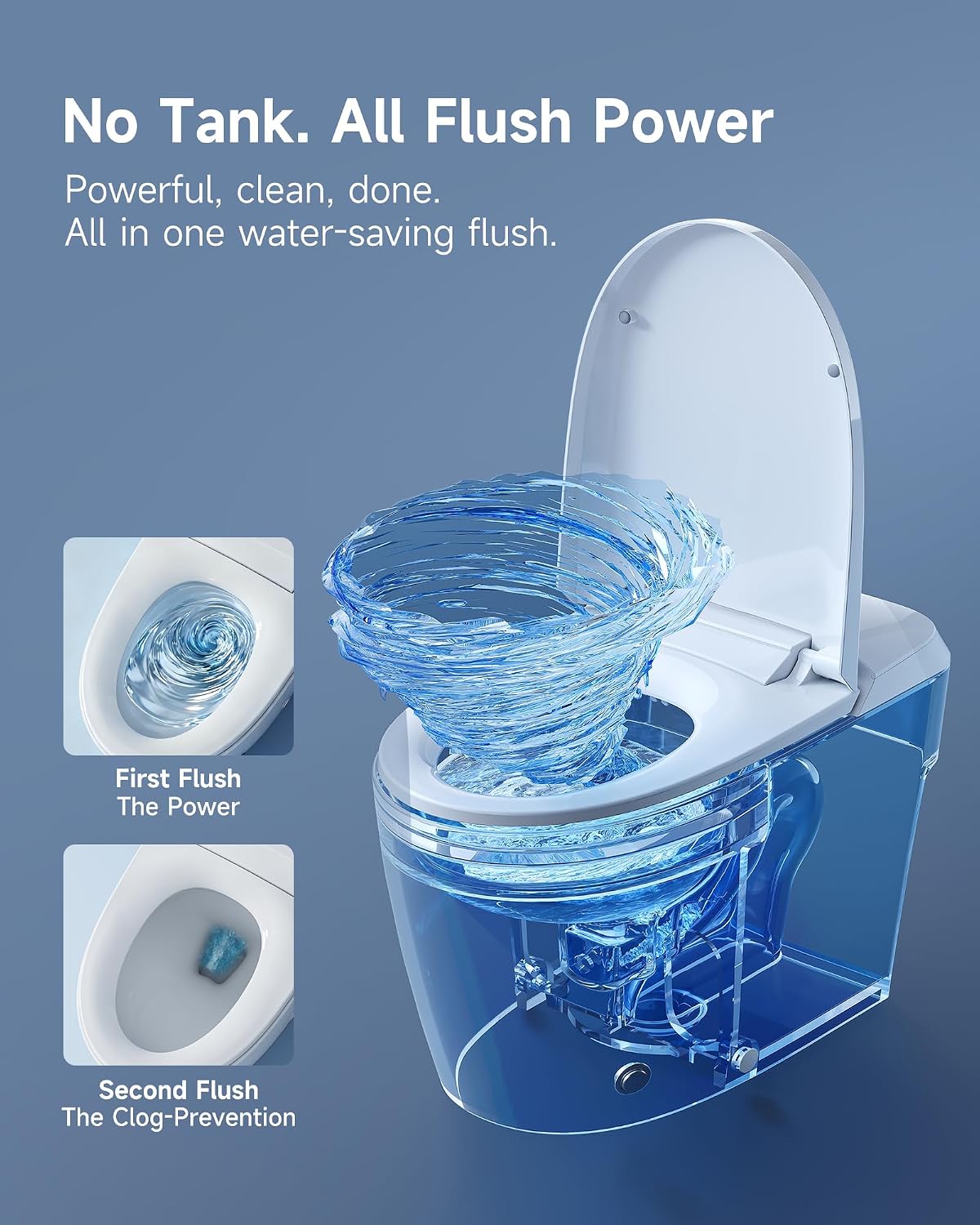 HOROW HR-T30 Non-Electric Bidet Toilet, Tankless Toilet with ADA Chair Height, 1.0GPF and Powerful Flush, Skirted One Piece Toilet for Bathroom, 12' Rough in