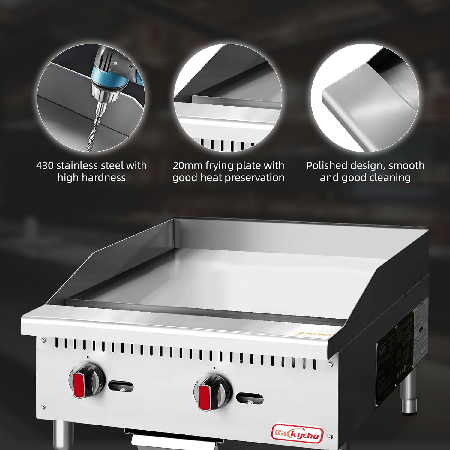 Commercial Gas Griddle - 24' Countertop Griddle. 60,000 BTU Flat Top Griddle, Natural Gas (NG) / Propane, CSA Certified