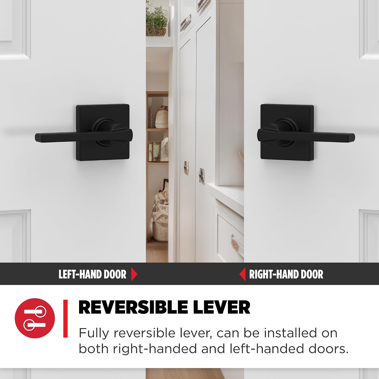 Kwikset Casey Dummy Door Handle,Sided Lever for Closets,French Double Doors,and Pantry,Matte Black Non-Turning Reversible Interior Push/Pull Lever,with Microban Protection,(Pack of 12)