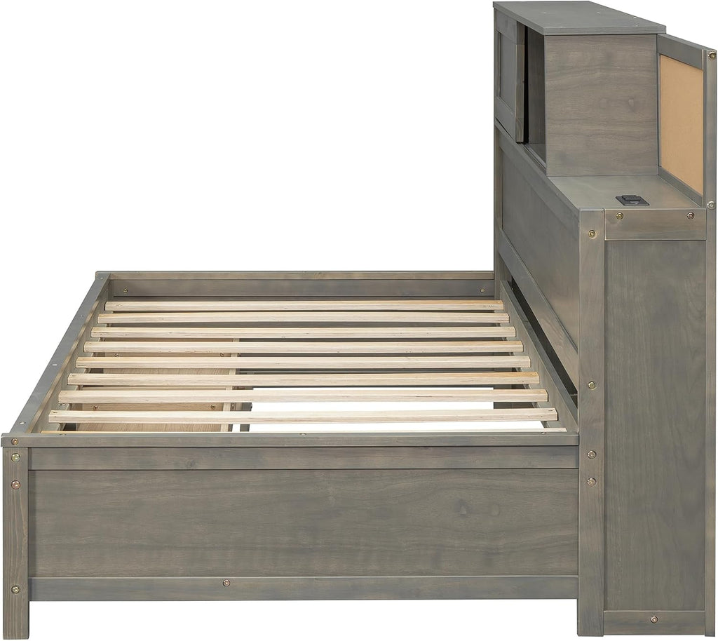 Merax Twin Size Daybed with 3 Storage Drawers,Headboard with Shelf,A Set of Sockets and USB Ports,Grey