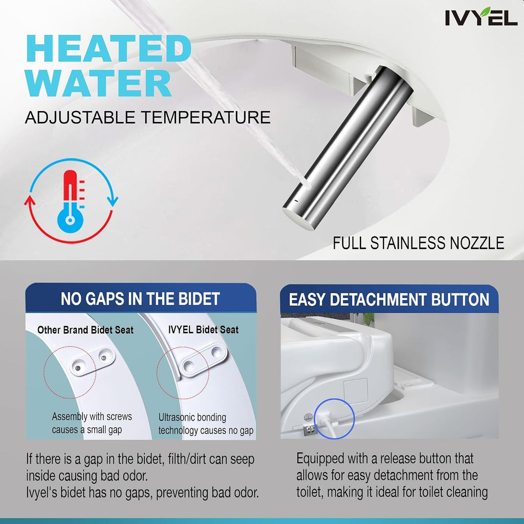 J-2R Smart Electric Bidet for Toilet Seat,For Elongated toilet,Warm water,Heated bidet toilet seat,Remote Control,Heated Dryer,Child Function,Stainless Steel Self-Cleaning Nozzle,LED Night Light