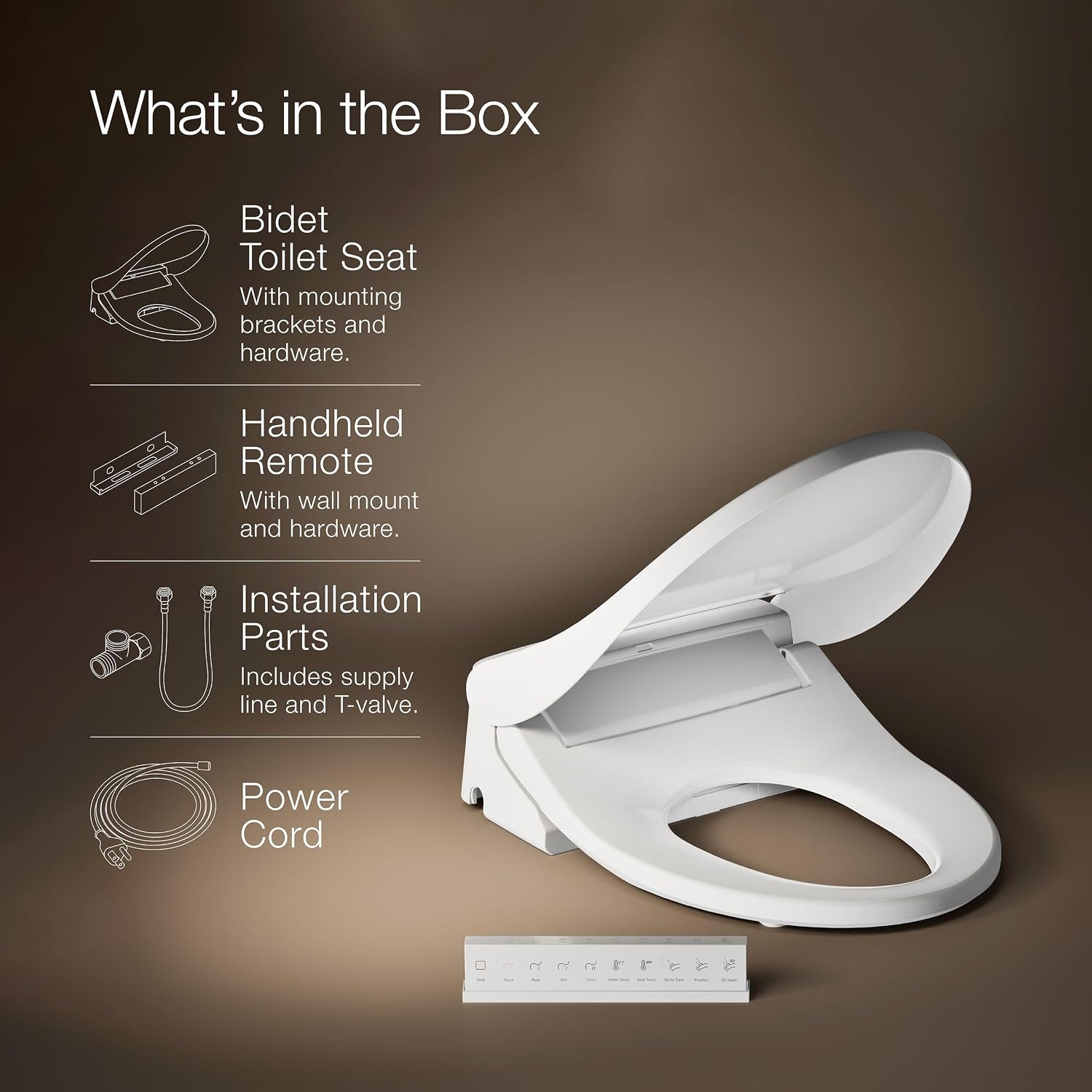 Kohler PureWash E880 Elongated Bidet Toilet Seat With Remote, Warm Water, Quiet-Close Lid Prevents Slamming, Easy Installation with Quick-Release, Self-Cleaning Wand, Adjustable Water Pressure